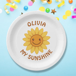 Cheerful Smiling Sunflower "My Sunshine" Paper Plates