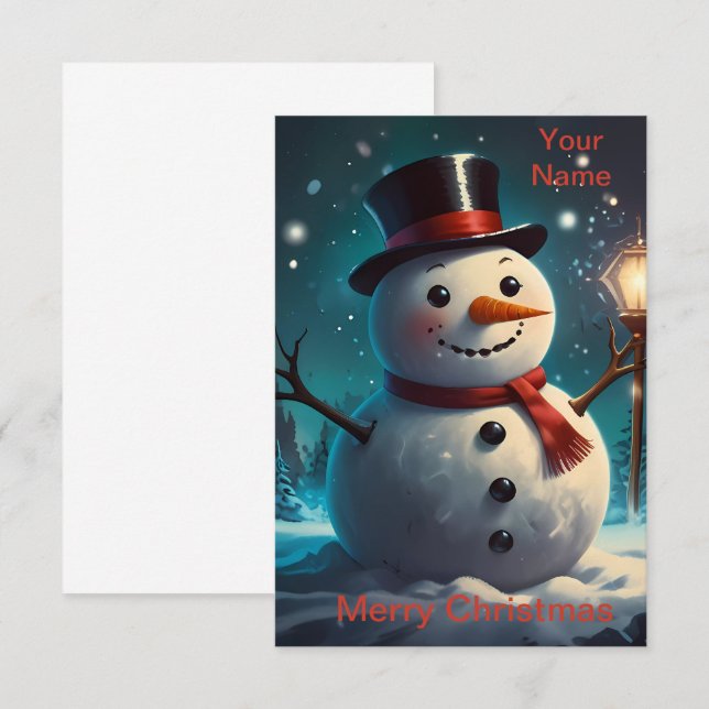 Cheerful Snowman Christmas Card - Festive Card. (Front/Back)