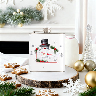 Cheerful Snowman Christmas New Year Greetings Flask