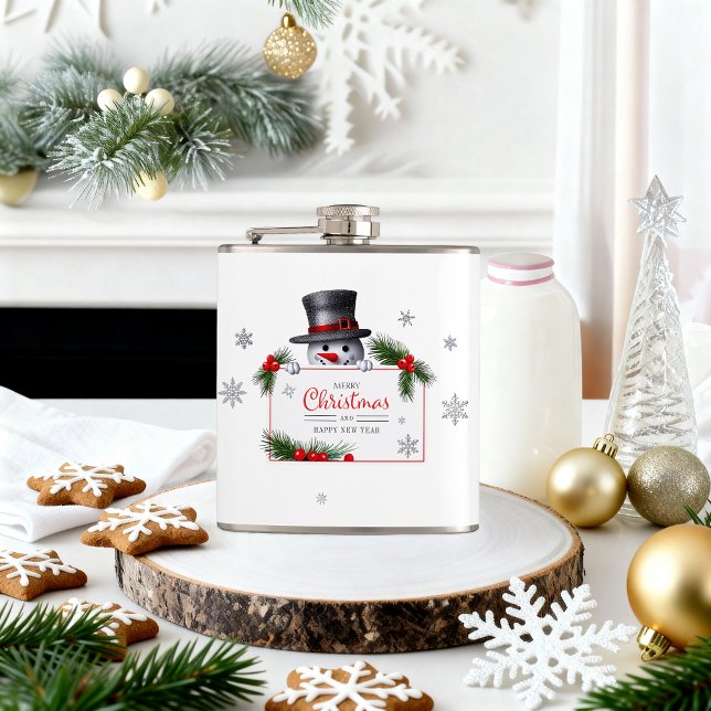 Cheerful Snowman Christmas New Year Greetings Flask (Creator Uploaded)