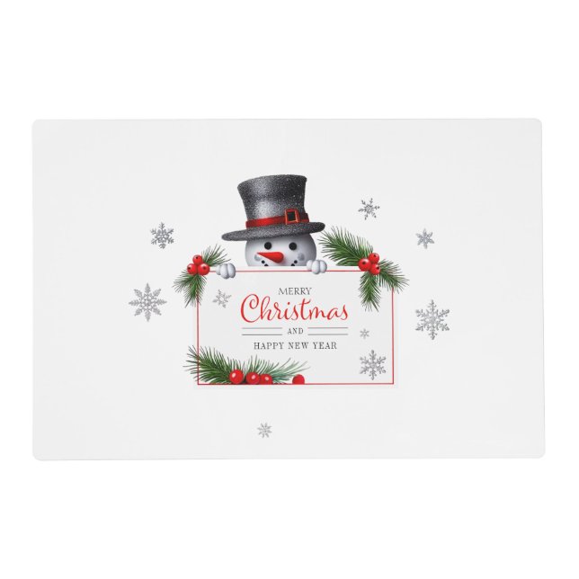 Cheerful Snowman Christmas New Year Greetings Placemat (Front)