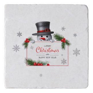 Cheerful Snowman Christmas New Year Greetings Trivet