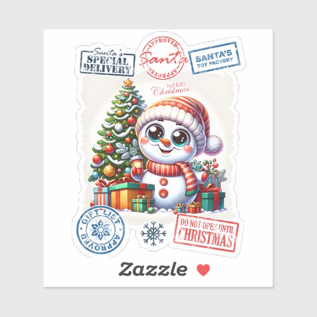 Cheerful Snowman Christmas Sticker (Sheet)