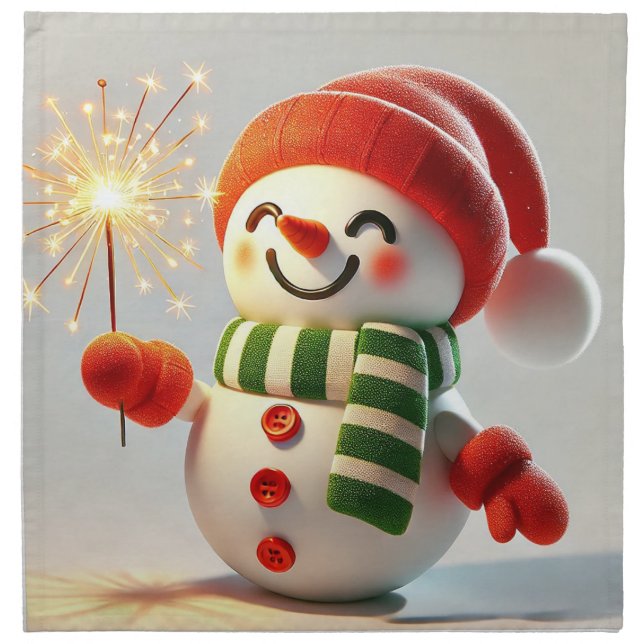 Cheerful Snowman Cloth Napkin (Front)