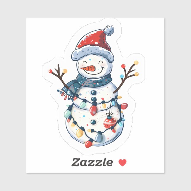 Cheerful Snowman Dressed for Christmas Sticker (Sheet)