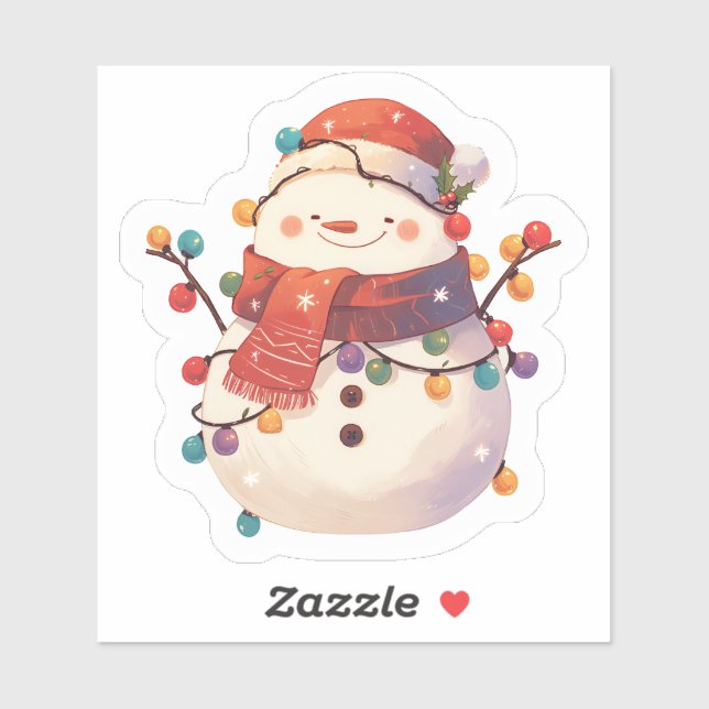 Cheerful Snowman Dressed in Lights Sticker (Sheet)
