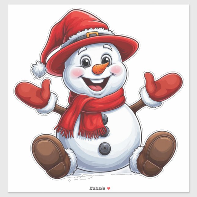 Cheerful Snowman Dressed In Red With Hat Sticker (Sheet)