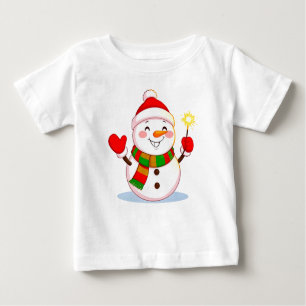 Cheerful Snowman Holding Sparkler Baby T-Shirt