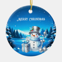 Cheerful Snowman in a Snowy Forest