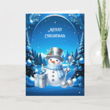 Cheerful Snowman in a Snowy Forest Holiday