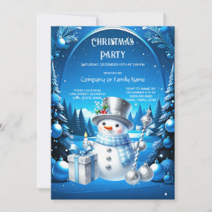 Cheerful Snowman in a Snowy Forest Holiday Party Invitation