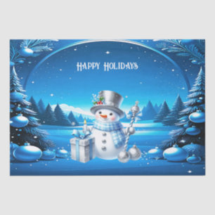 Cheerful Snowman in a Snowy Forest Tissue Paper