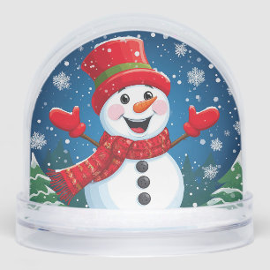 Cheerful Snowman in Red Scarf and Hat Snow Globe