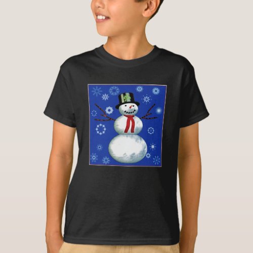 cheerful snowman in top hat