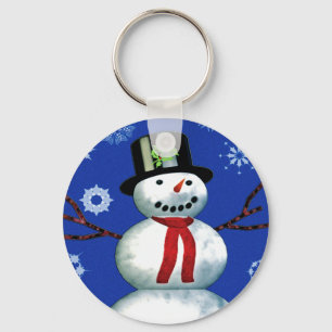 cheerful snowman in top hat keychain