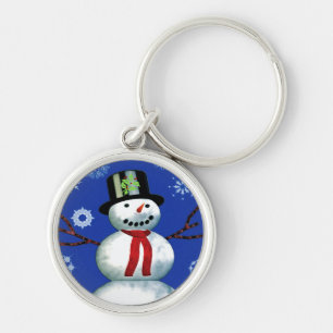 cheerful snowman in top hat keychain
