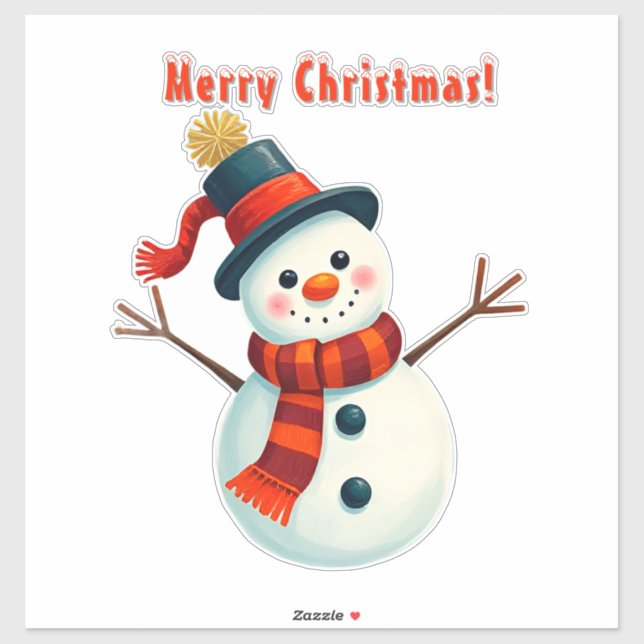 Cheerful Snowman in Winter Landscape Sticker (Sheet)