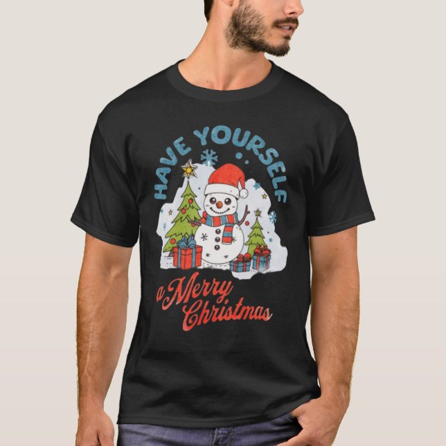 Cheerful Snowman Merry Christmas Design T-Shirt (Front)