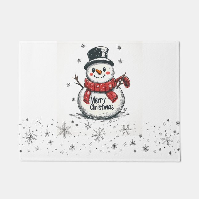 Cheerful Snowman "Merry Christmas" Doormat (Front)