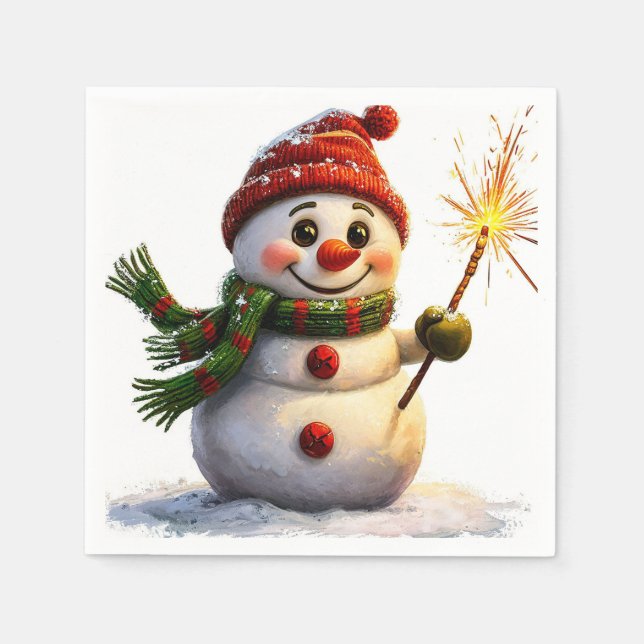 Cheerful Snowman Napkins (Front)