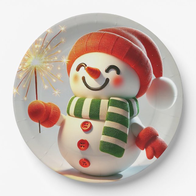 Cheerful Snowman Paper Plates (Front)