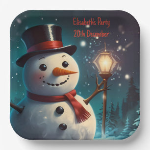 Cheerful Snowman Party Invitation  - Festive Card. Paper Plates