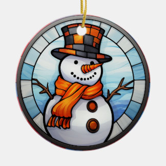 Cheerful Snowman Stained Glass Ornament