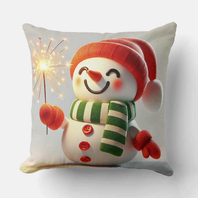 Cheerful Snowman Throw Pillow (Front)