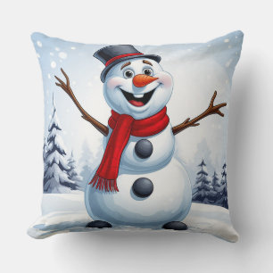 Cheerful Snowman Throw Pillow