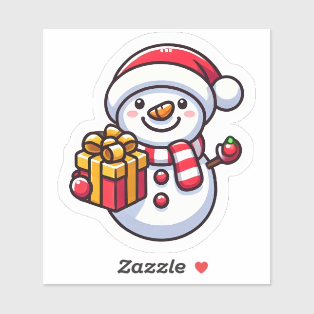 Cheerful Snowman With a Colorful Gift Sticker (Sheet)