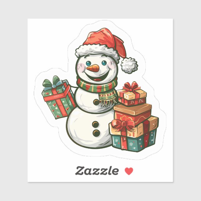Cheerful Snowman With Christmas Gifts Sticker (Sheet)