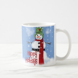 Cheerful Snowman with Hat and Red Scarf Snow Art  Coffee Mug
