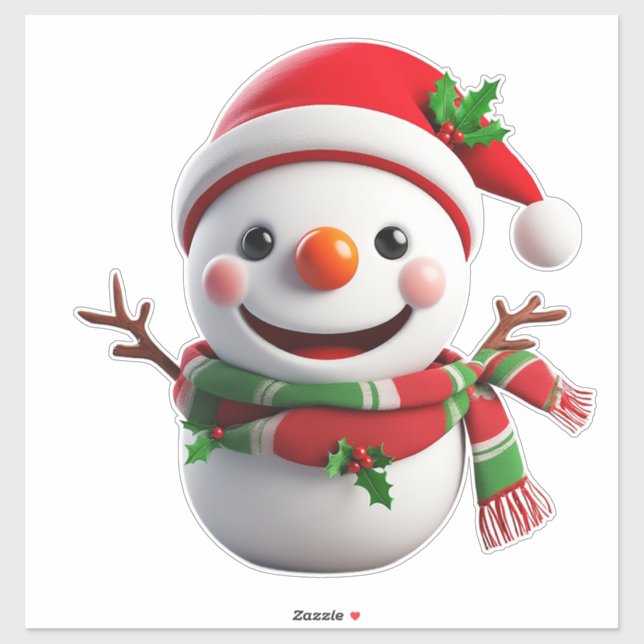 Cheerful Snowman With Santa Hat Sticker (Sheet)