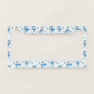 Cheerful Snowmen and Blue Snowflakes – Winter License Plate Frame