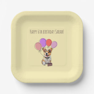 Cheerful Soft Butter Yellow Sweet Corgi Birthday Paper Plates