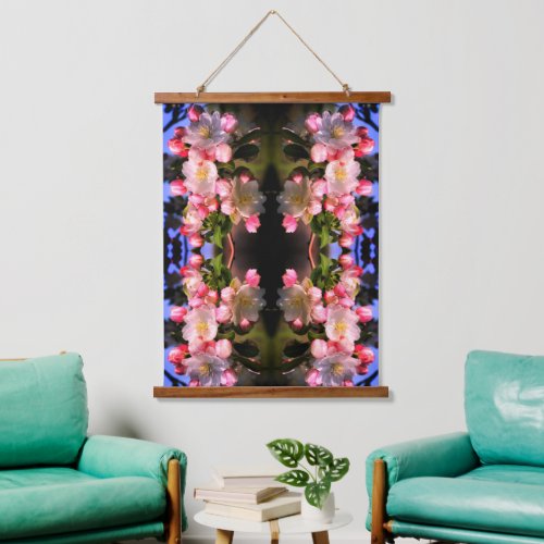 Cheerful Spring Crabapple Flower Blossoms Abstract Hanging Tapestry