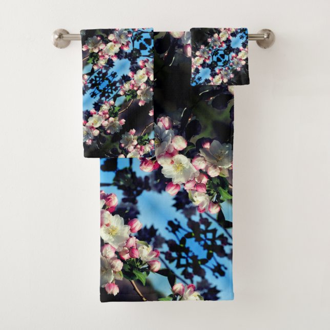 Cheerful Spring Crabapple Flower Blossoms Pattern Bath Towel Set (Insitu)