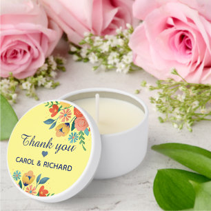 Cheerful Spring Floral Yellow Custom Thank You Mini Candle Favors