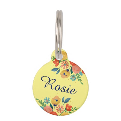 Cheerful Spring Floral Yellow Name Pet ID Tag
