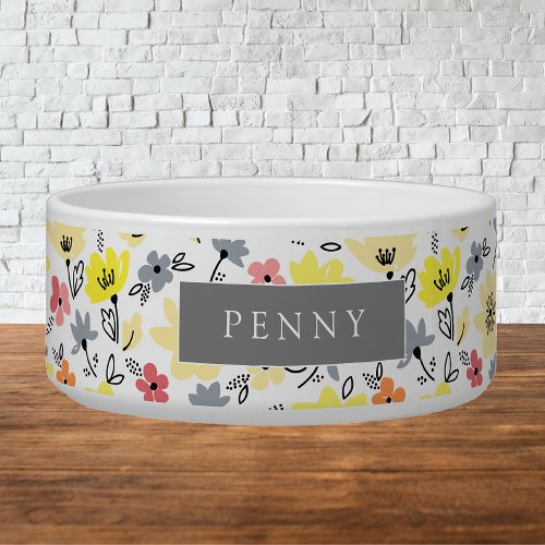 Cheerful Spring Flowers Personalized Dog Bowl