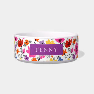 Cheerful Spring Flowers Personalized Dog Bowl