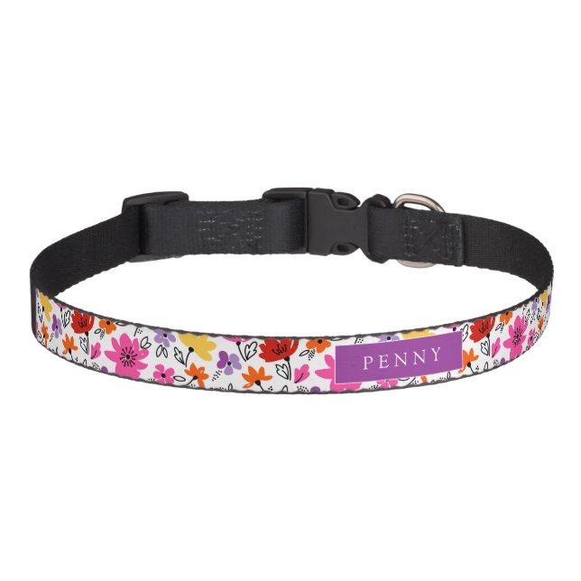Cheerful Spring Flowers Personalized Pet Collar (Front)