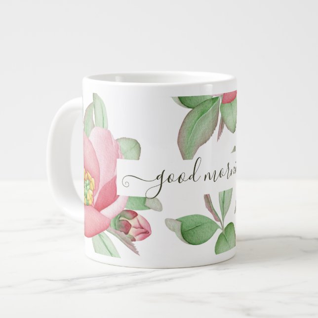 Cheerful Spring Magnolia Flowers, Good Morning Giant Coffee Mug (Front Left)
