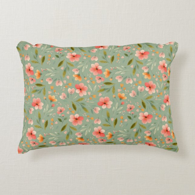 Cheerful Spring Peach Flowers Accent Pillow (Front)
