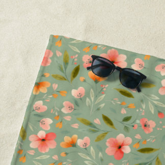 Cheerful Spring Peach Flowers Beach Towel