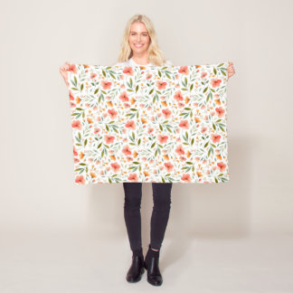 Cheerful Spring Peach Flowers Fleece Blanket