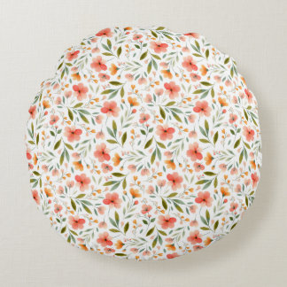 Cheerful Spring Peach Flowers Round Pillow