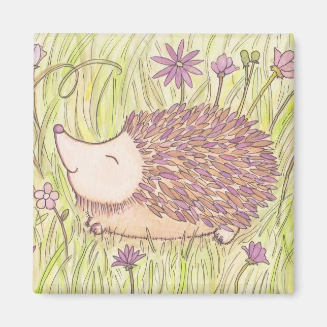 Cheerful Springtime Hedgehog Magnet (Front)