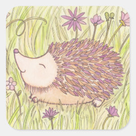 Cheerful Springtime Hedgehog Square Sticker