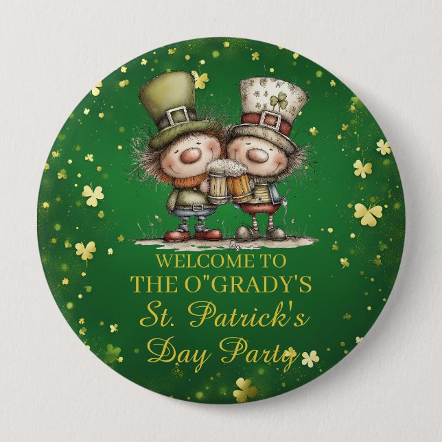Cheerful St. Patrick’s Day Party Illustration Button (Front)